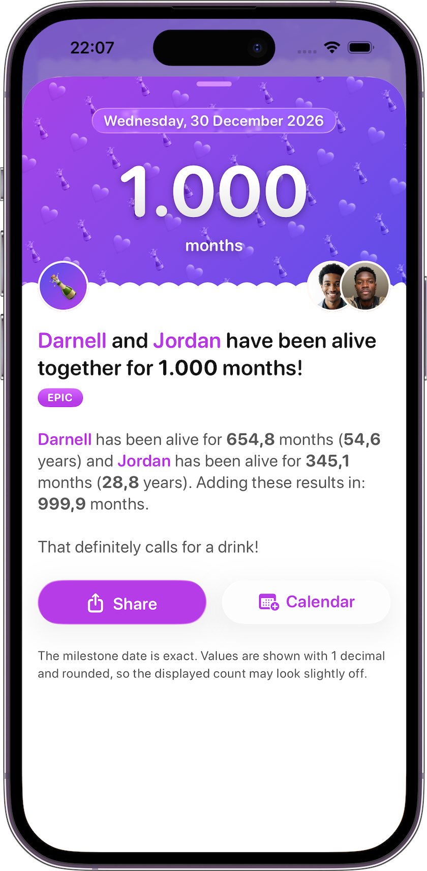 Combined age milestone showing a family reaching 1000 months together