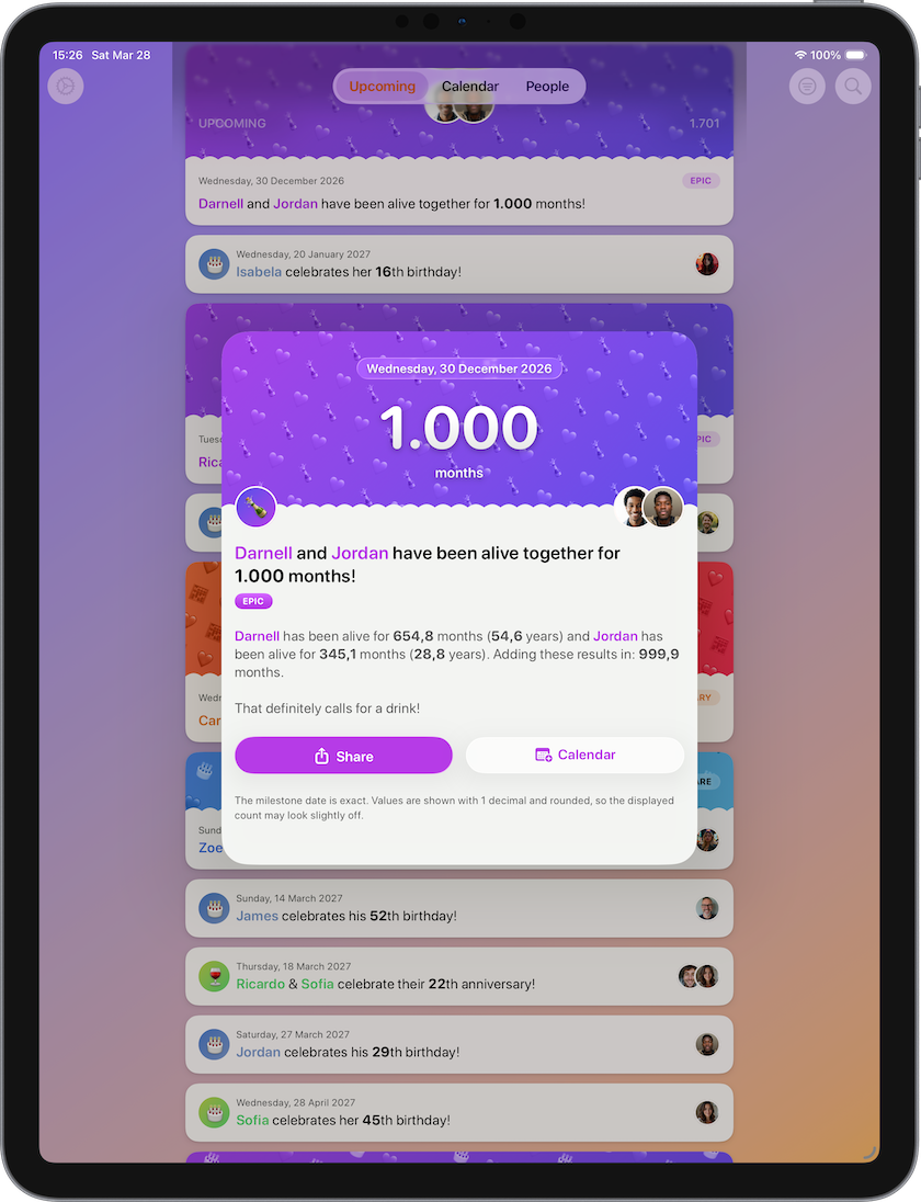 Combined age milestone on iPad