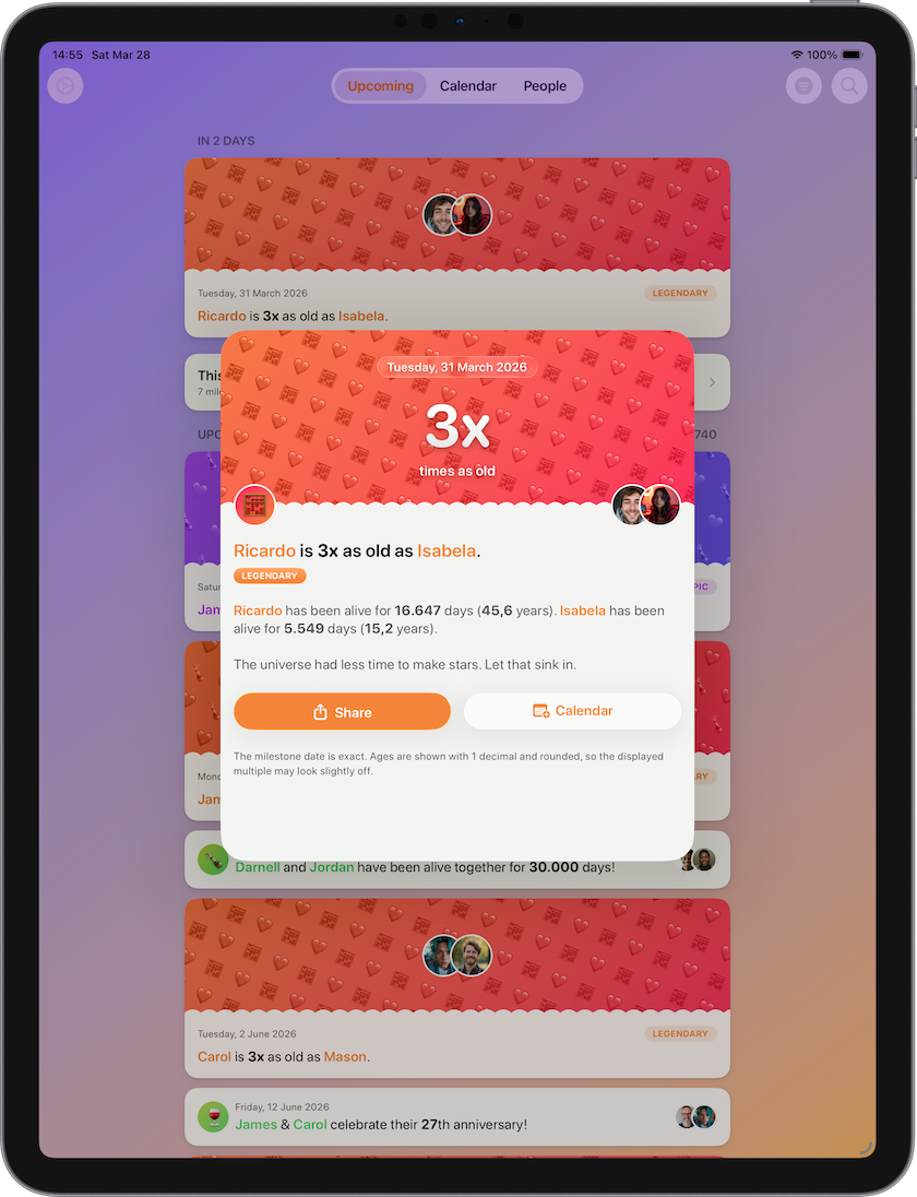Times-as-old milestone detail on iPad