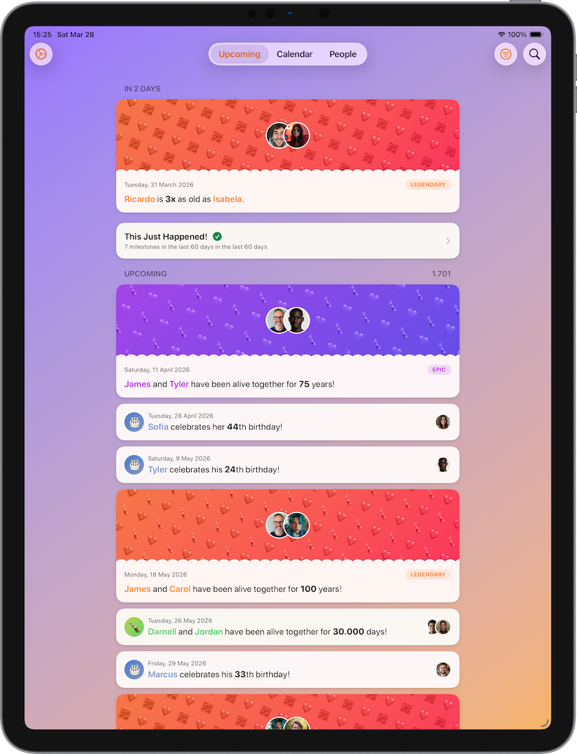 To Us app milestone timeline on iPad