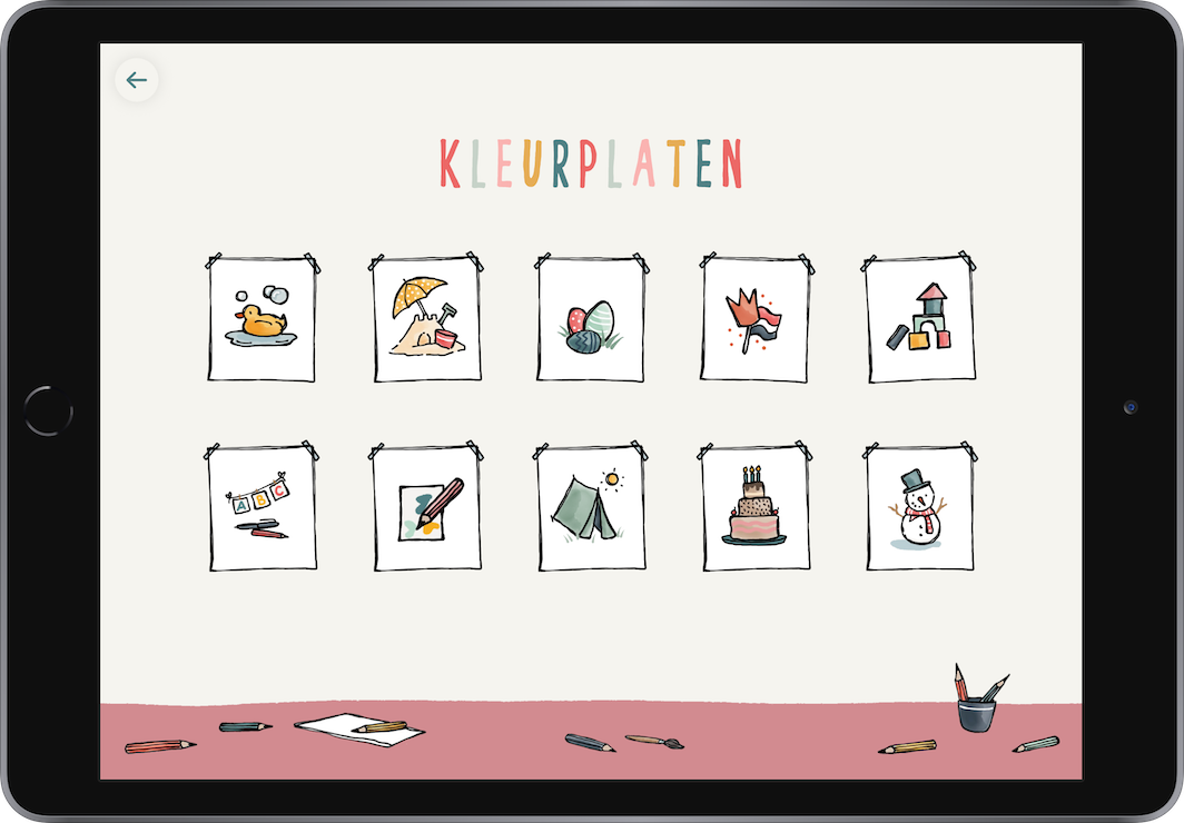 Thuis bij Muis on iPad – choosing colouring pages