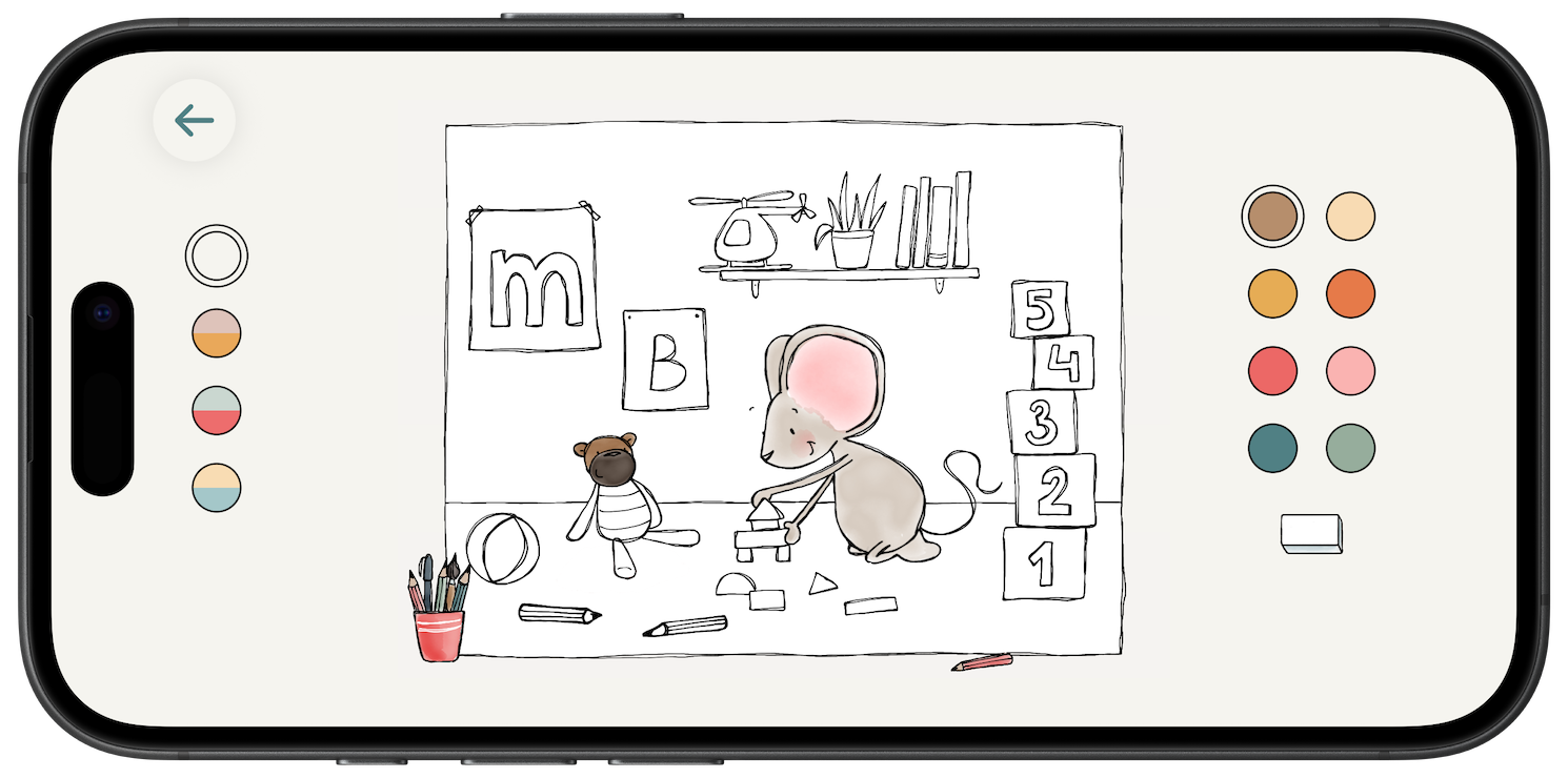 Thuis bij Muis on iPhone – colouring a page with Mouse